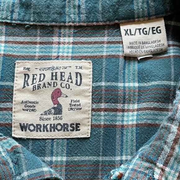 RedHead Workhorse Green Plaid Short Sleeve Double Flap Pocket Button Up Shirt XL - Picture 4 of 6